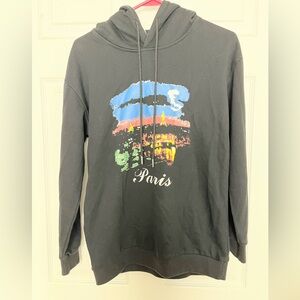 Black 'Paris' Graphic Hoodie with Colorful Print Size M